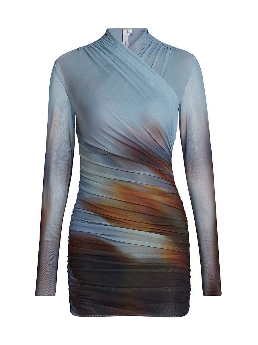 Women's Sora Printed Mesh Long-Sleeve Minidress - Lucid Bloom - Size 10