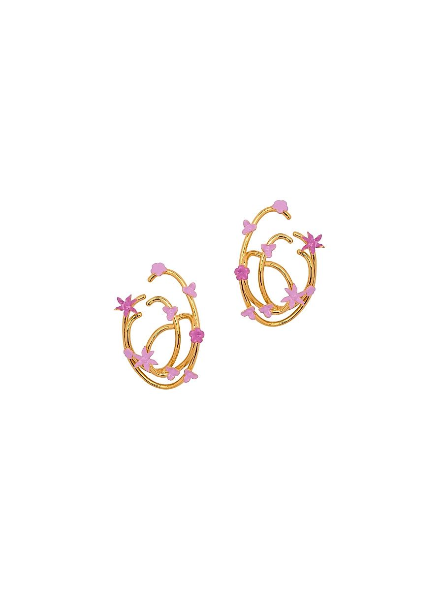 Women's 24K-Gold-Plated & Enamel Flowers Earrings - Rose
