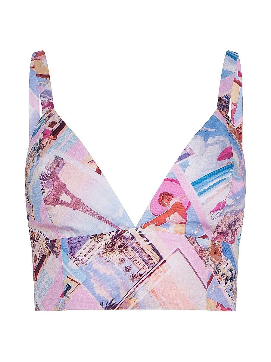 Women's Kaori Printed Plunging V-Neck Bralette - Light Pink Postcard Print - Size XL