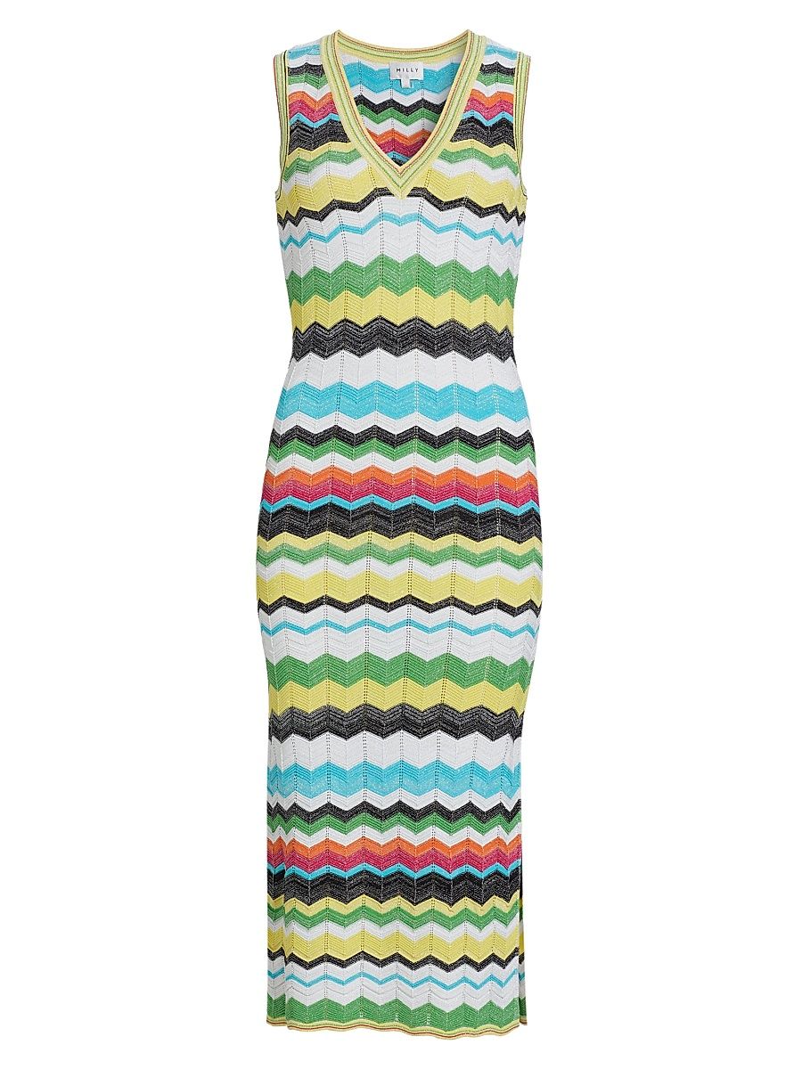 Women's Zigzag Knit Midi-Dress - Yellow Multi - Size XL