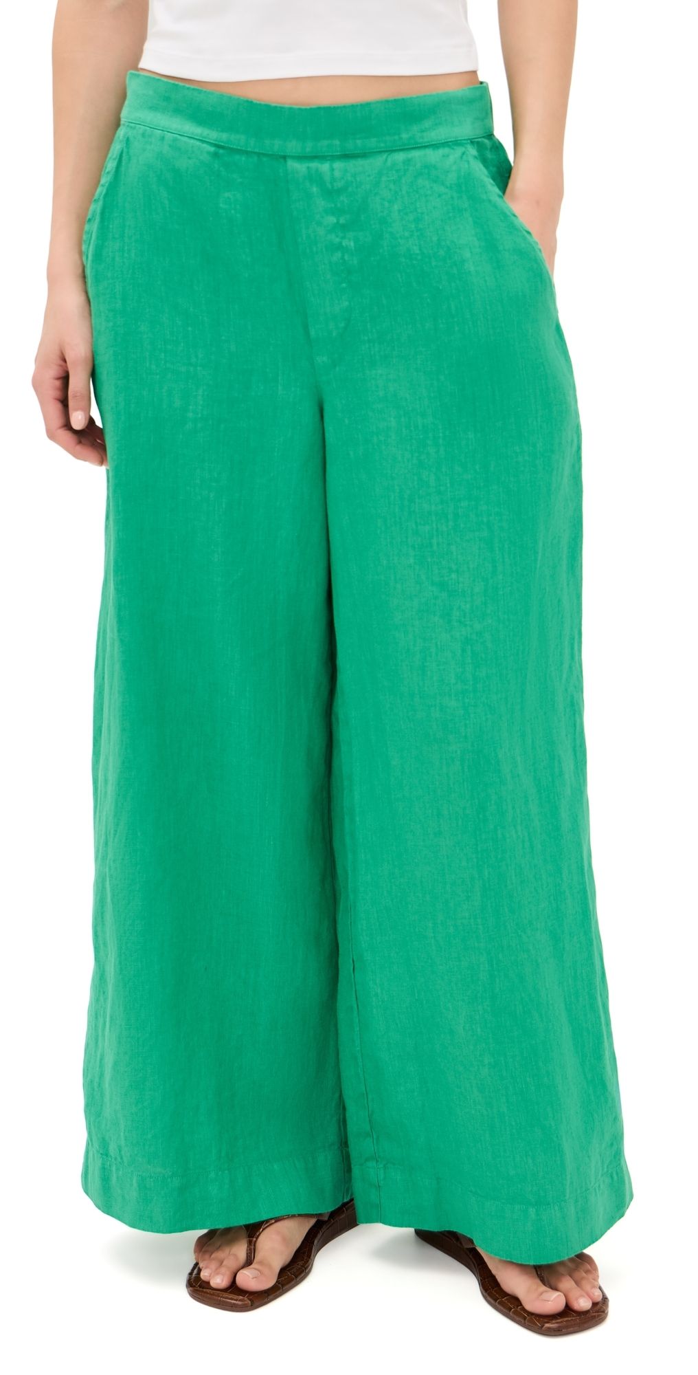 Frank & Eileen Pull-On Crop Wide Leg Pants Kelly Green XXS