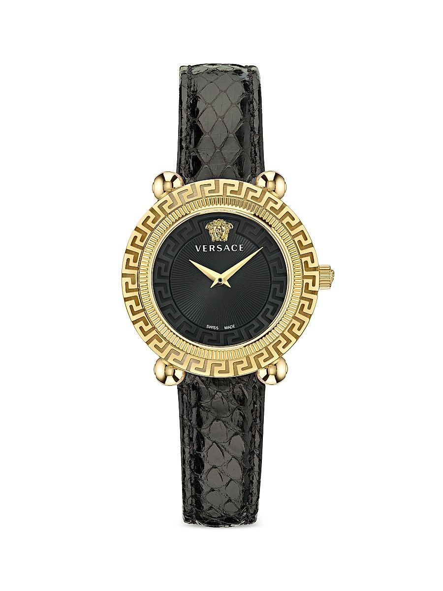 Women's Greca Twist Goldtone Stainless Steel & Leather Watch - Black Gold
