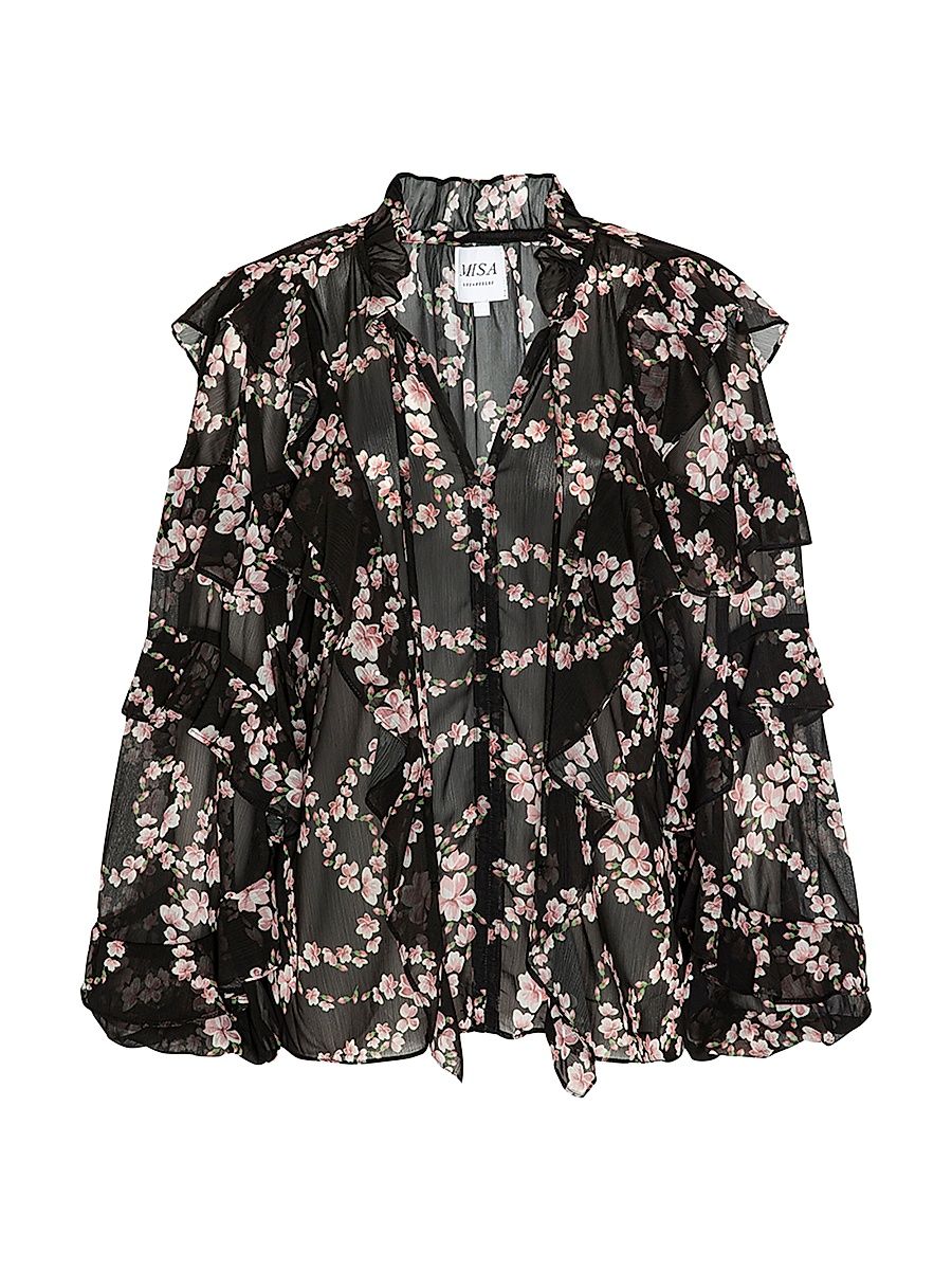 Women's Lupe Ruffled Floral Blouse - Chained Blossom - Size Large