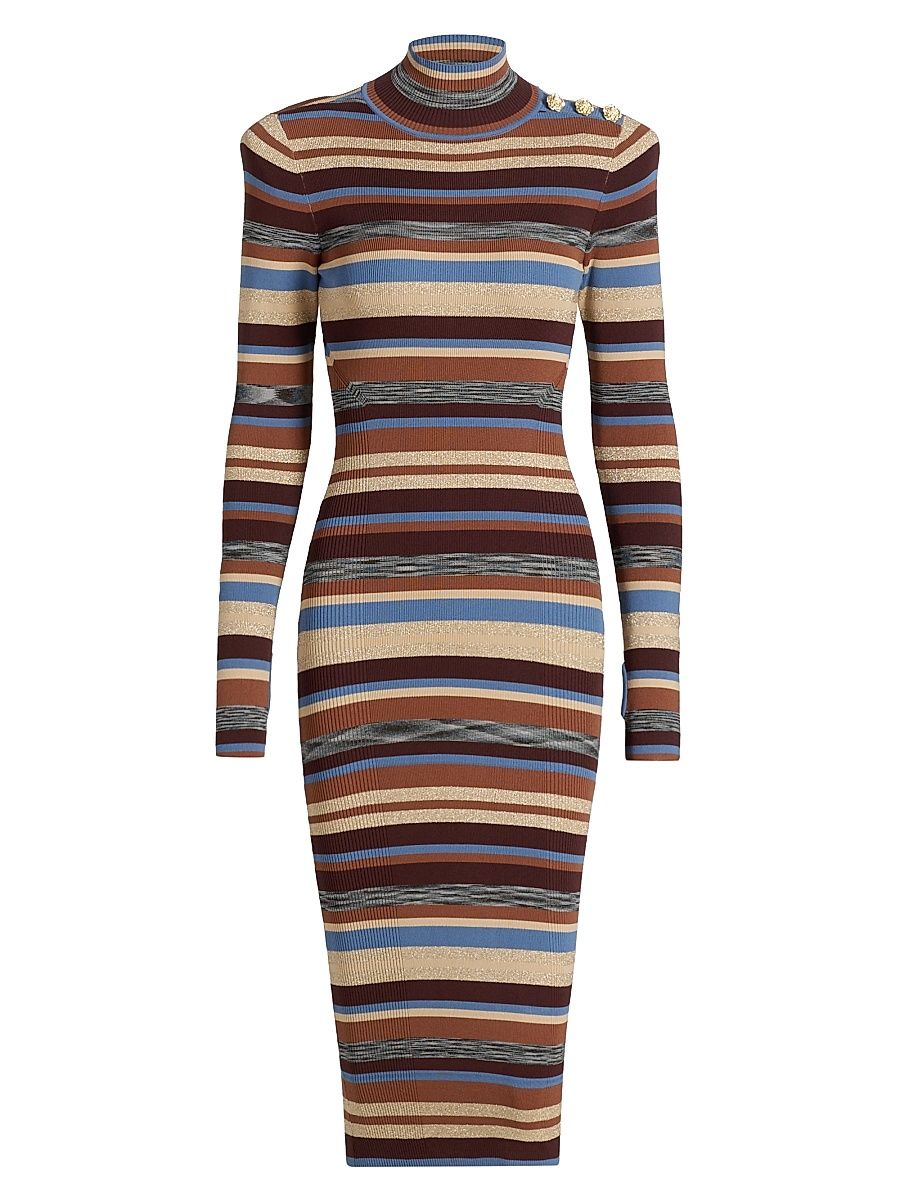 Women's Larelle Striped Midi Sweaterdress - Stone Blue Brown Multi - Size Small