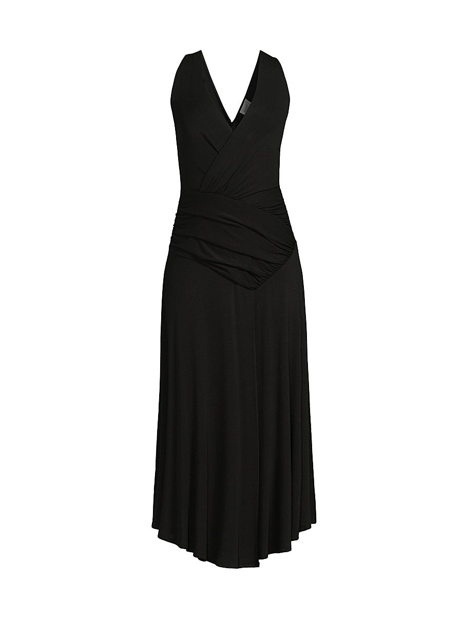 Women's Ruched Sleeveless Midi-Dress - Black - Size Small