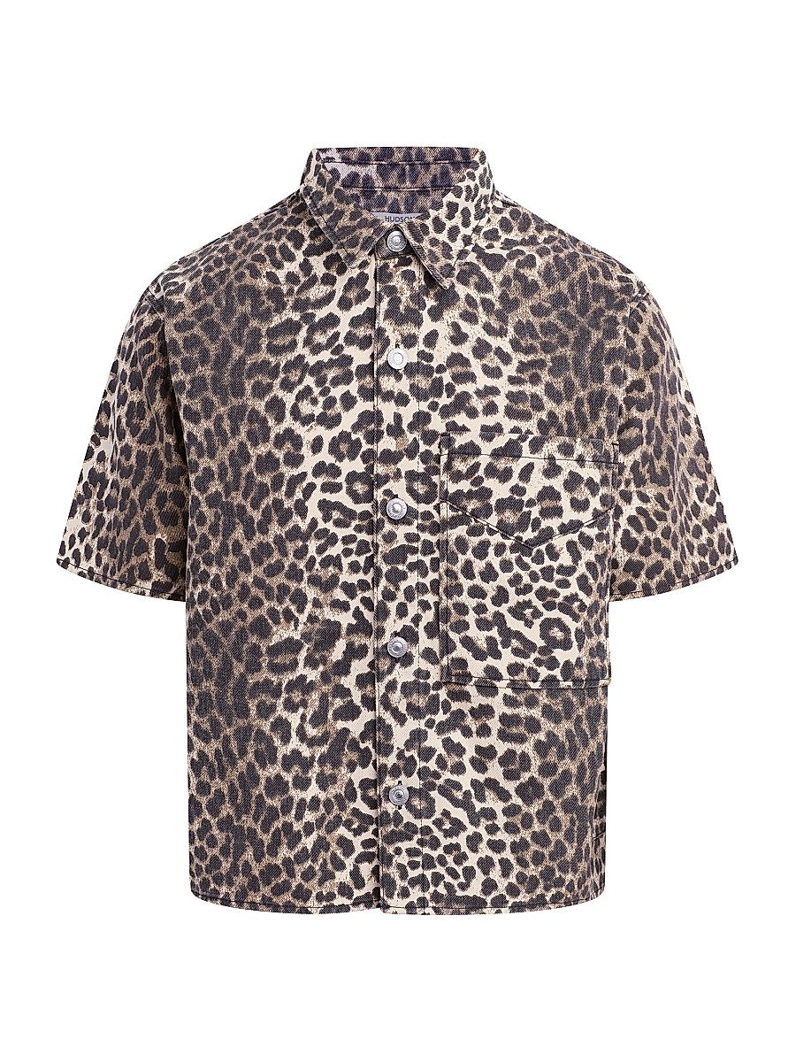 Men's Rex Cheetah-Print Denim Shirt - Cheetah - Size XXL