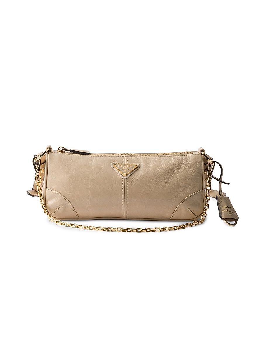 Women's Re-Edition 2002 Medium Leather Shoulder Bag - Beige Khaki