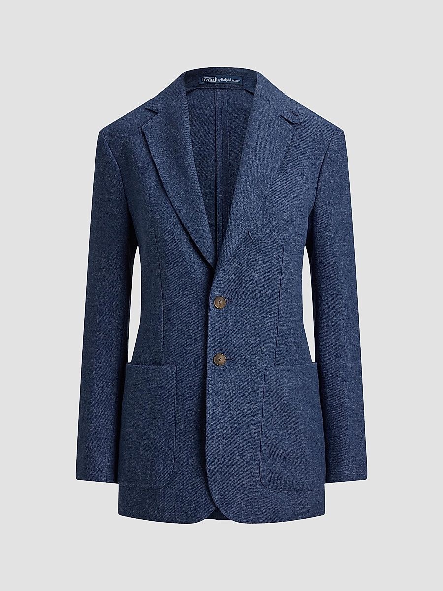 Women's Single-Breasted Linen-Cotton Blazer - Blue Melange - Size 8