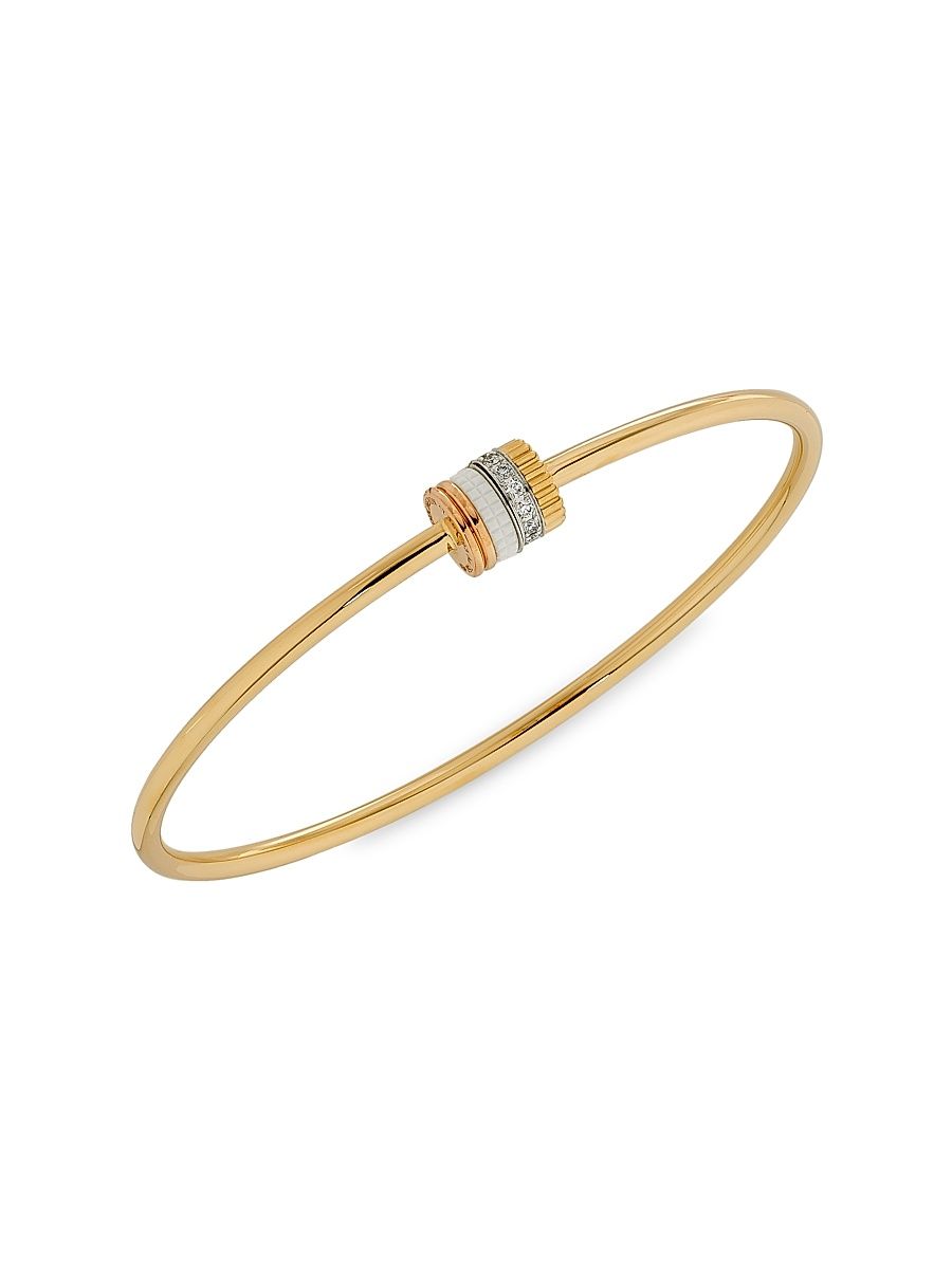 Women's Quatre White Edition Tri-Tone 18K Gold, HyCeram & 0.11 TCW Diamond Bangle - Yellow Gold - Size Medium