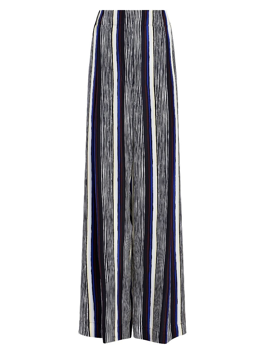 Women's Amira Striped Silk Pants - Black Multi - Size XL