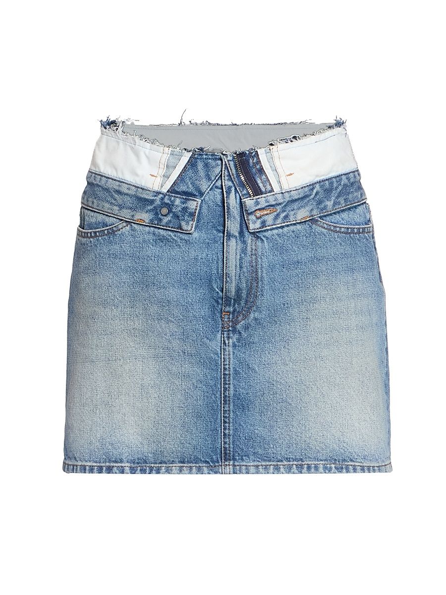 Women's Layered-Waist Denim Mini Skirt - Blue - Size 0