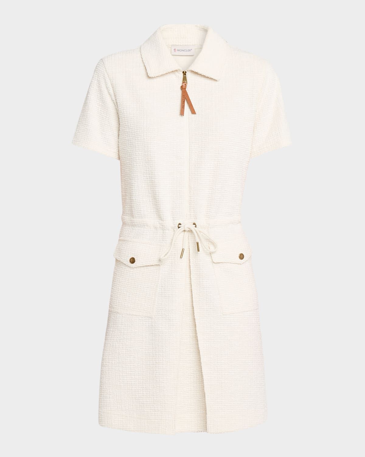 Short-Sleeve A-Line Tweed Shirtdress