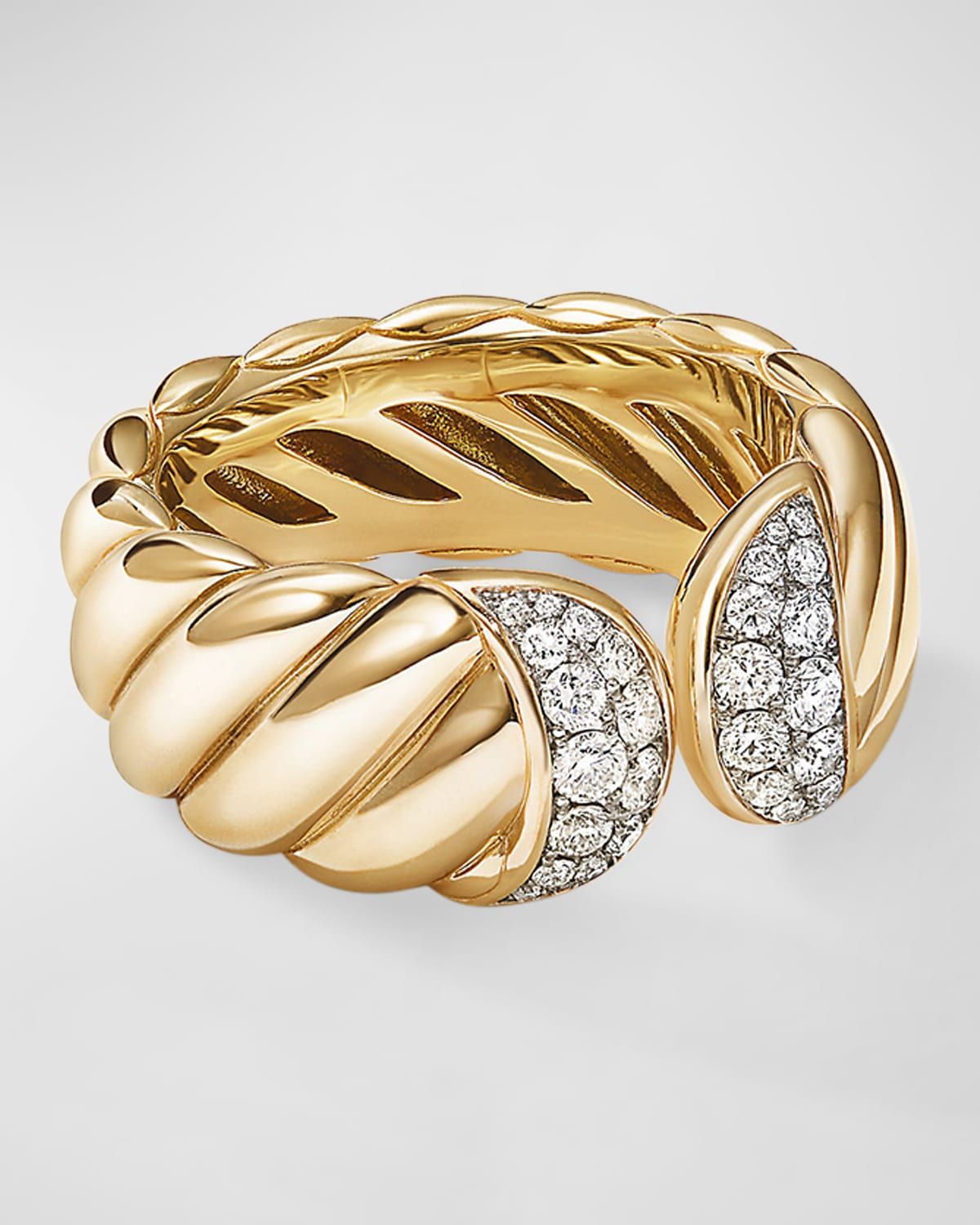 Sculpted Cable Ring with Diamonds in 18K Gold, 10mm