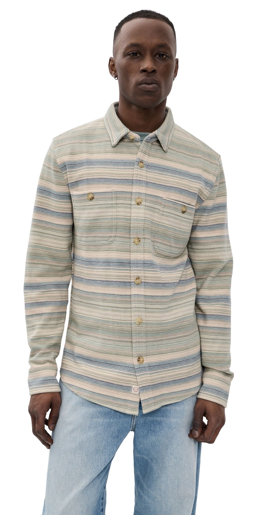 Marine Layer Pacifica Stretch Twill Jacket Blue/Green Baja Stripe L