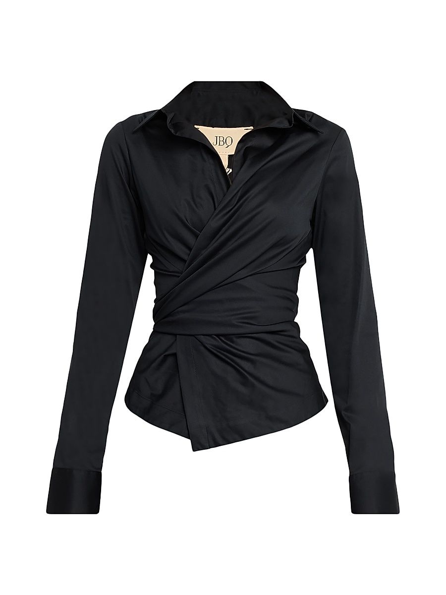 Women's Valentina Stretch Poplin Wrap Top - Black - Size Medium