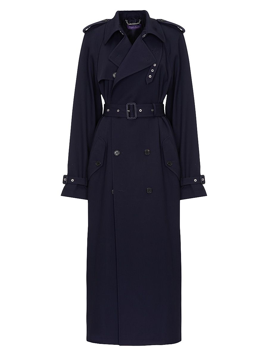 Women's Alecia Belted Wool Longline Trench Coat - Icon Navy - Size 8