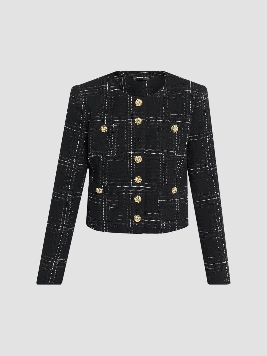 Generation Love Women's Tweed Collarless Jacket - Black White - Size XL