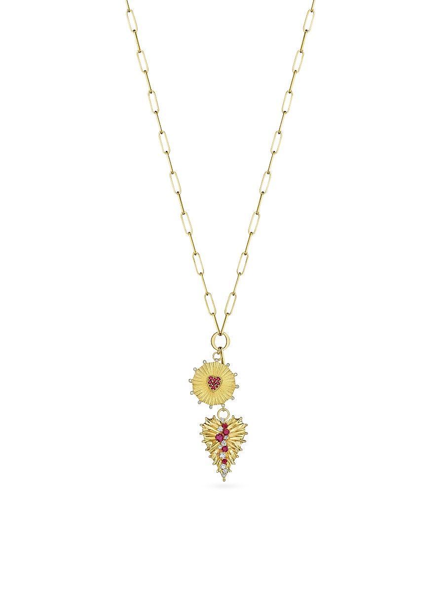Women's Penka 18K Yellow Gold, Ruby & 0.53 TCW Diamond Heart Pendant Necklace - Yellow Gold