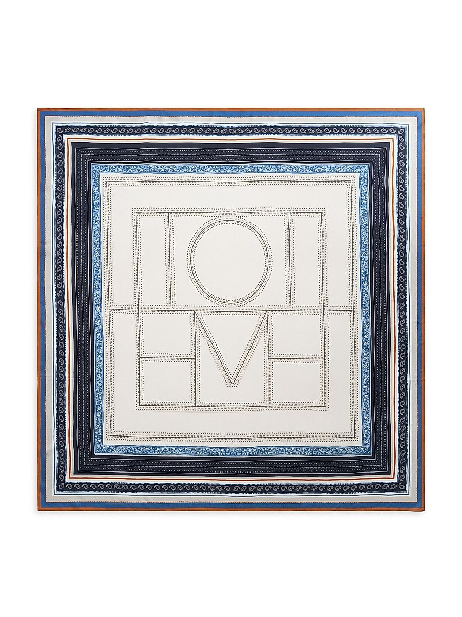 Women's Collector Monogram Silk Scarf - Ecru Navy