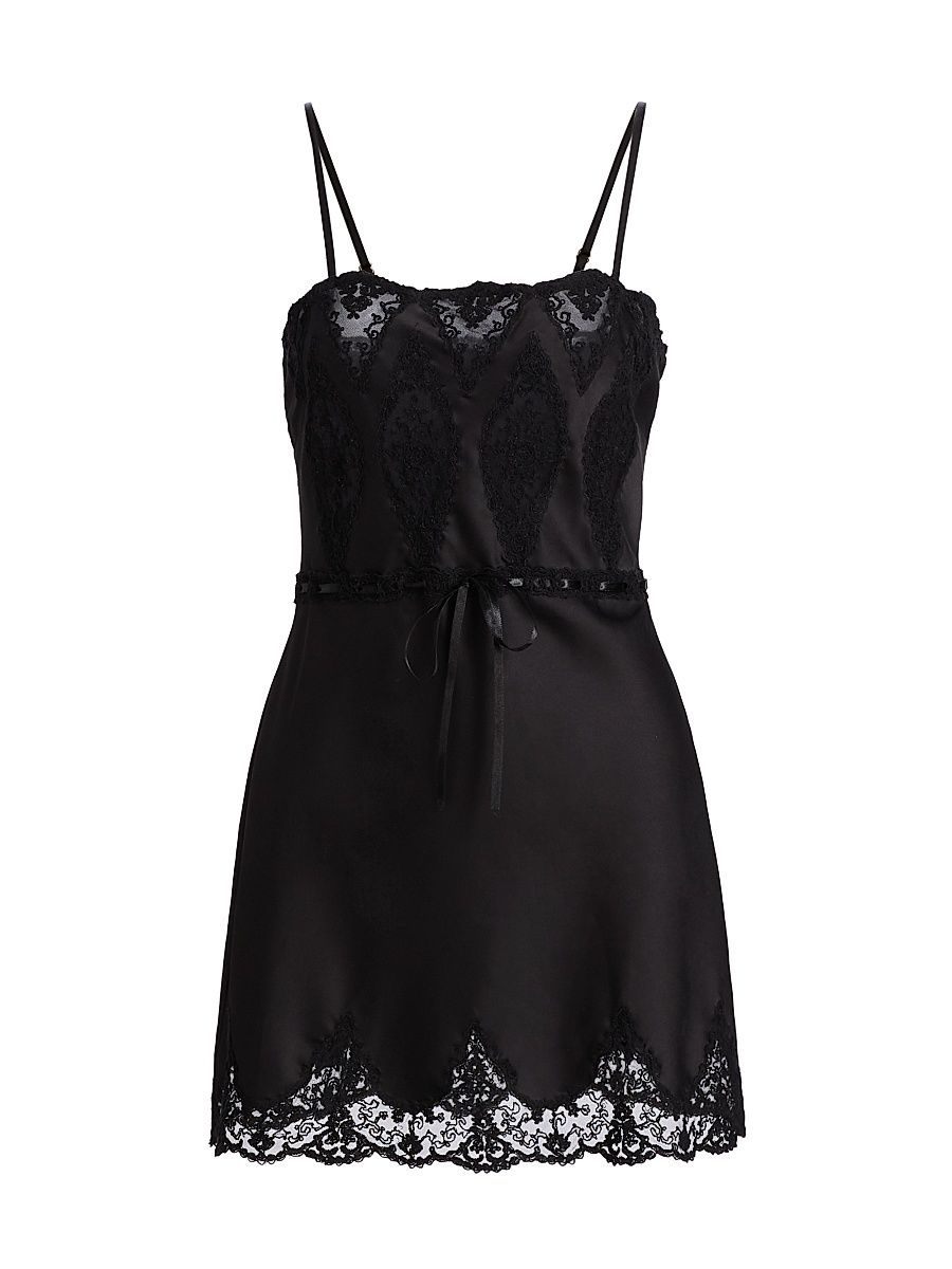 Women's Sanna Lace-Trimmed Satin Minidress - Black - Size XXS
