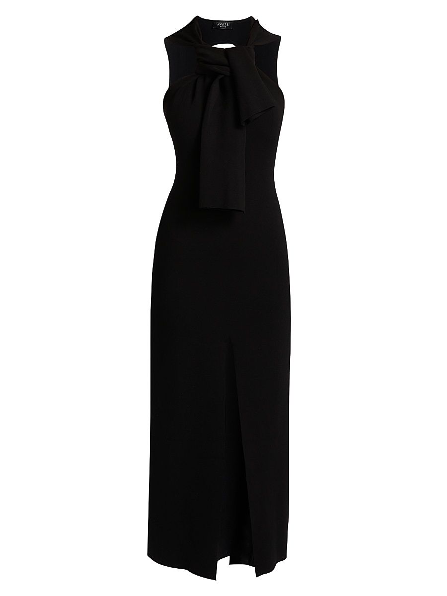 Women's Tieneck Knit Midi-Dress - Black - Size XL