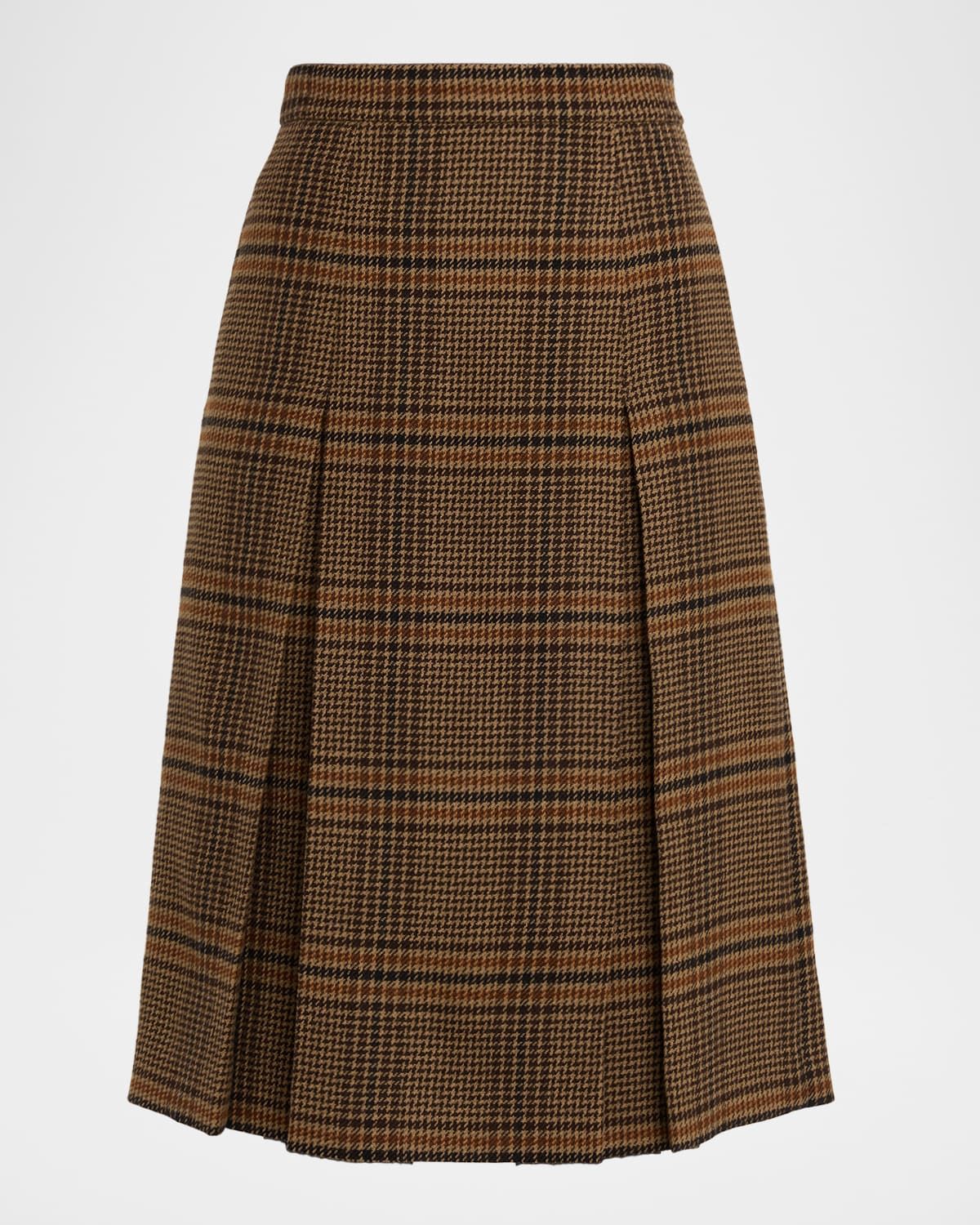 Jupe Pleated Houndstooth Wool-Blend Midi Skirt