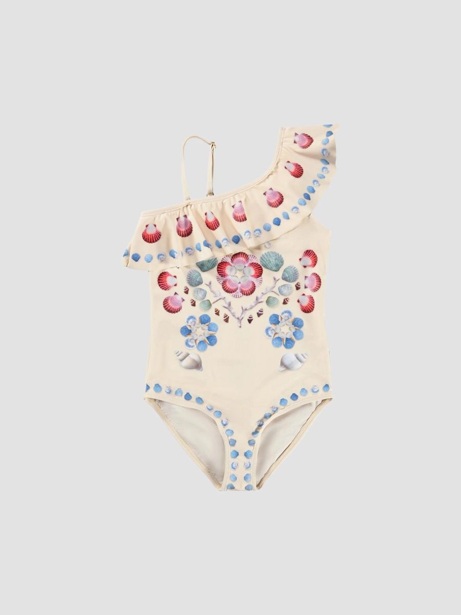 Molo Girl's Little Girl's Net Asymmetric One-Piece Swimsuit - Sea Shell - Size 4