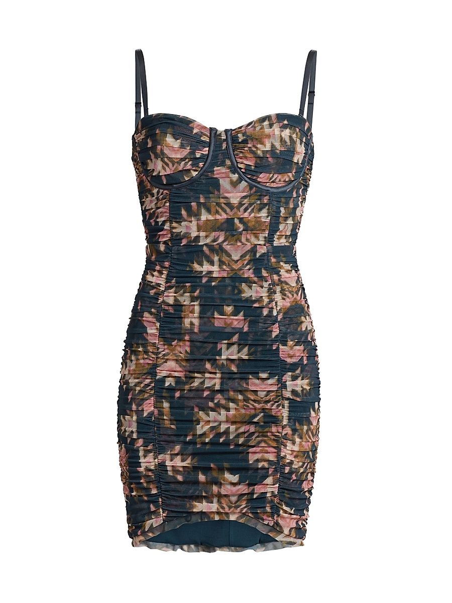 Women's Bray Printed Shirred Minidress - Charcoal Multi Ganado Print - Size 8