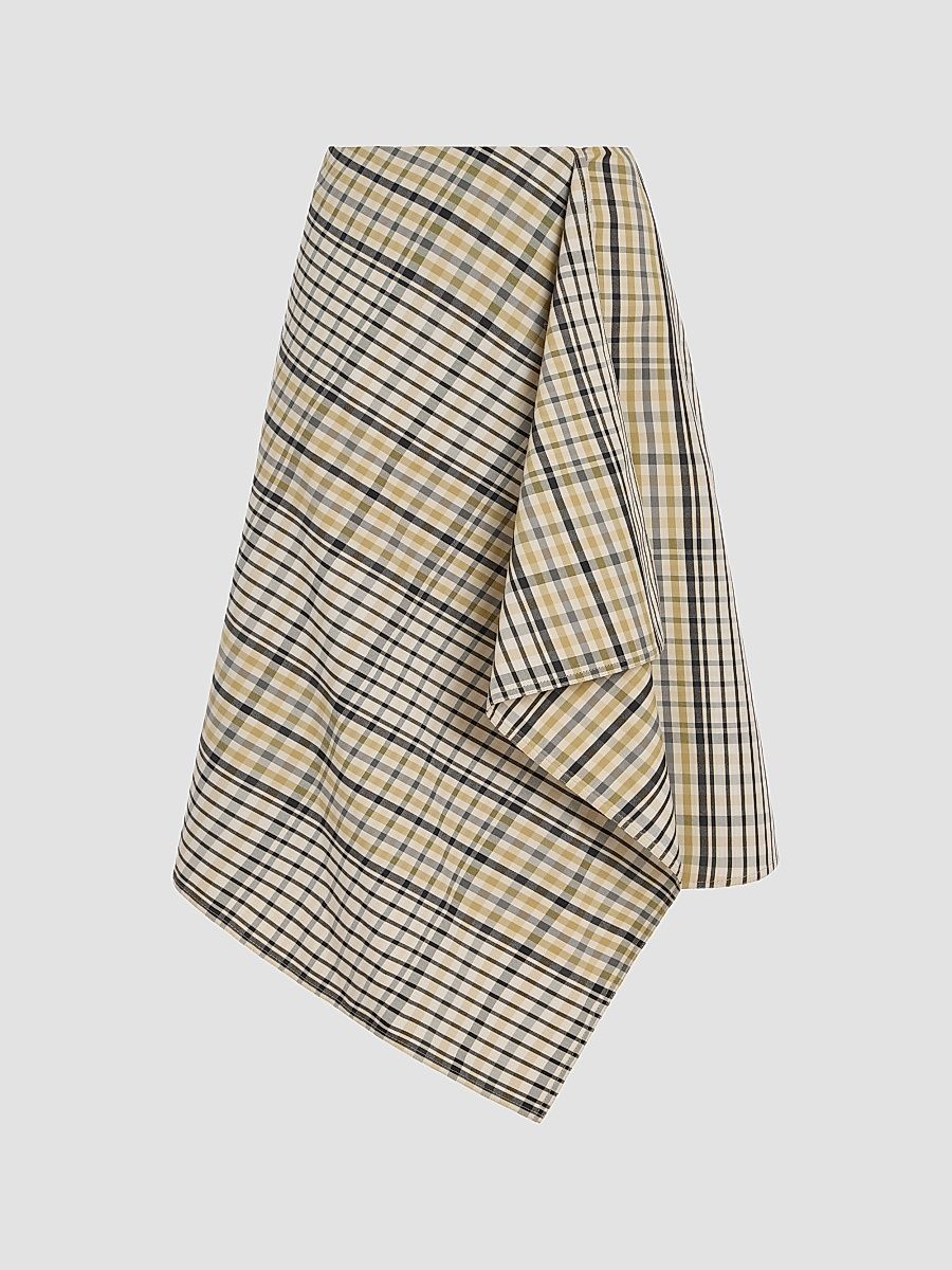 Derek Lam 10 Crosby Women's Alexander Asymmetric Plaid Cotton-Blend Midi Skirt - Mustard Black Grey - Size 12