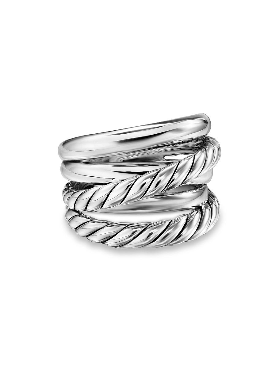 Women's Crossover Five Row Ring in Sterling Silver, 17.5MM - Silver - Size 7