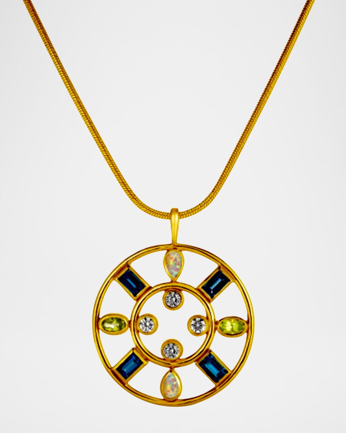 Crown Pendant Necklace with Mixed Stones