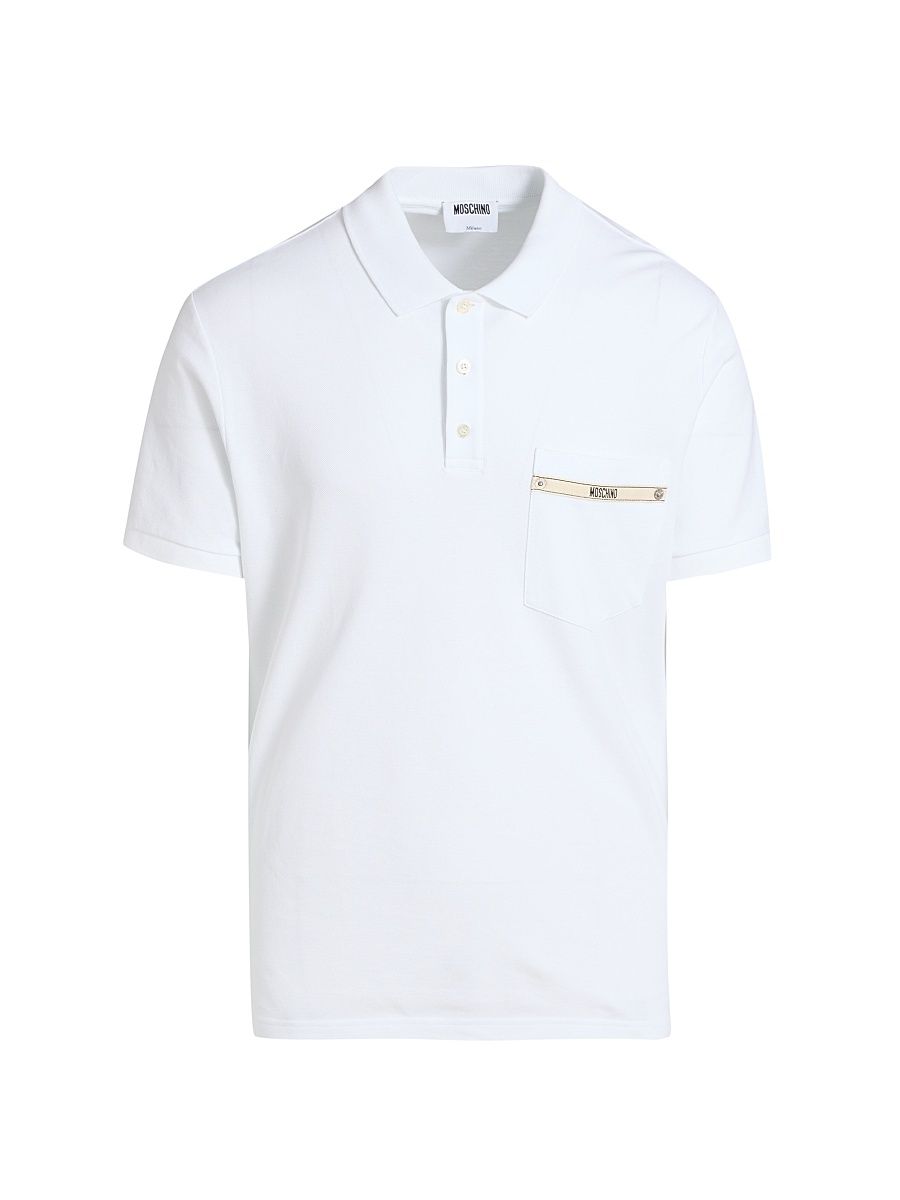 Men's Label Pocket Cotton Polo Shirt - White - Size 46