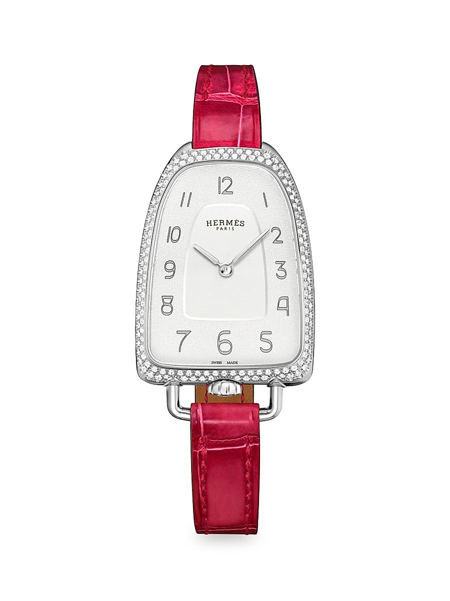 Women's Galop 40MM Stainless Steel, Diamond & Alligator Strap Watch - Red