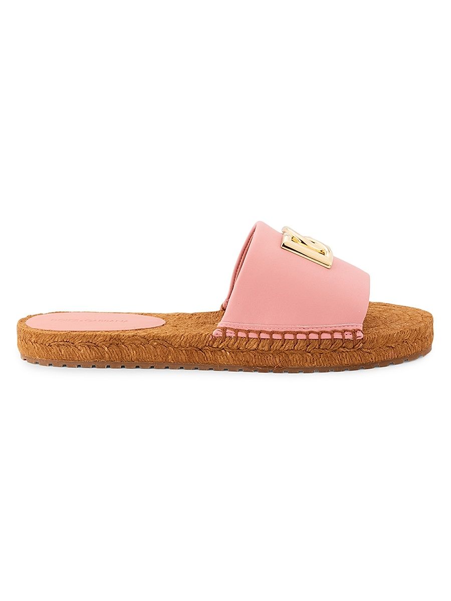 Women's Logo Leather Flat Espadrille Sandals - Pink - Size 9