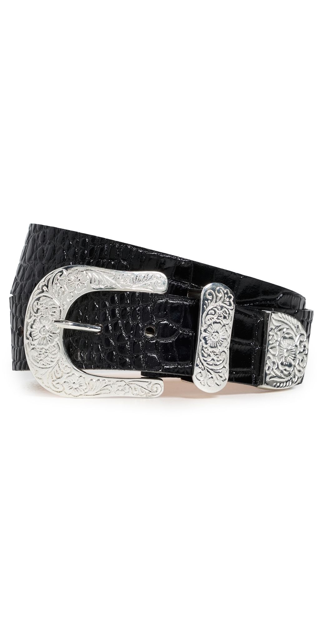 L'AGENCE Otera Wide Leather Belt BLACK CROC EMBOSSED XS
