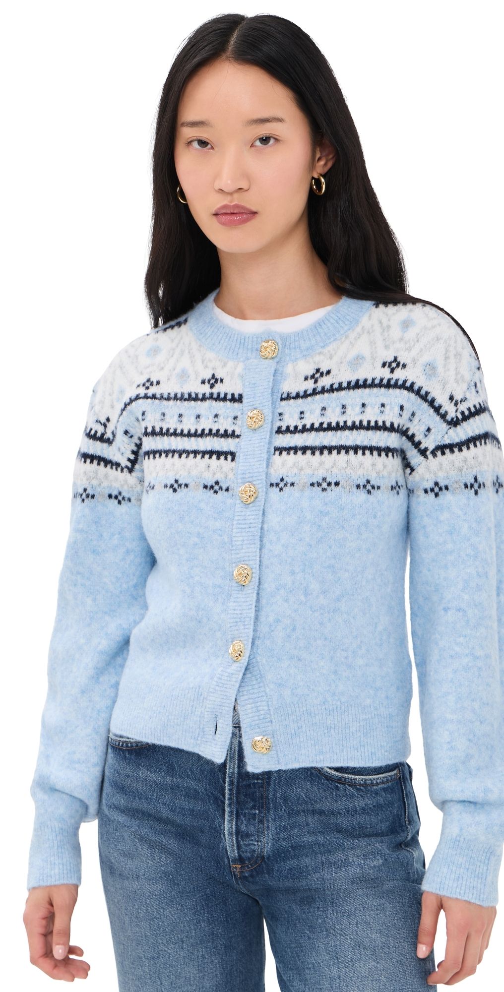 Generation Love Hilda Fair Isle Cardigan Light Blue Multi M