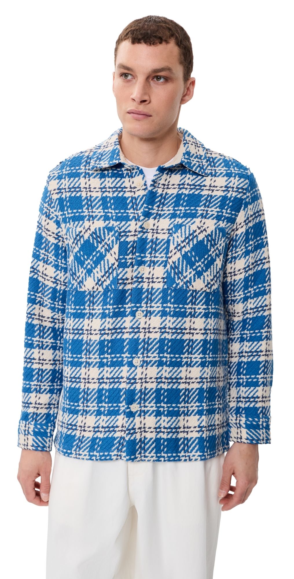 Wax London Oran Check Whiting Overshirt Blue/Ecru M