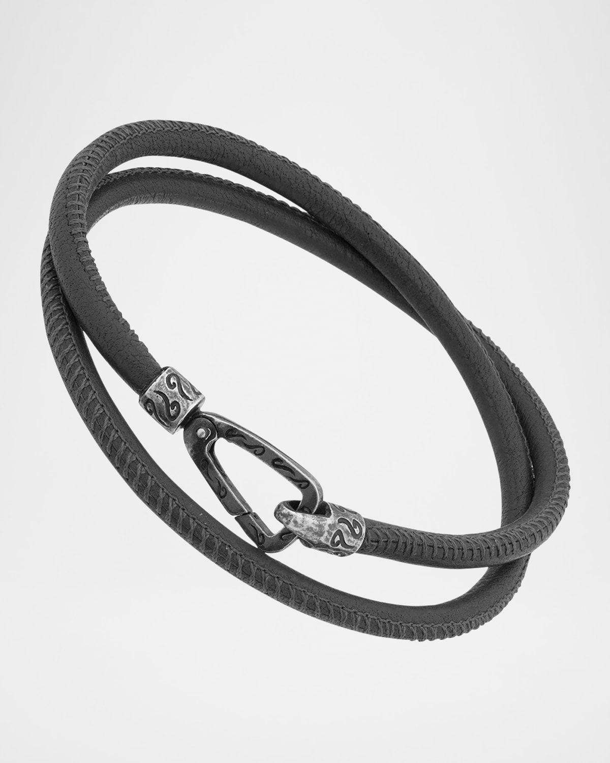 Men & apos;s Lash Double Wrap Smooth Leather Bracelet, Silver