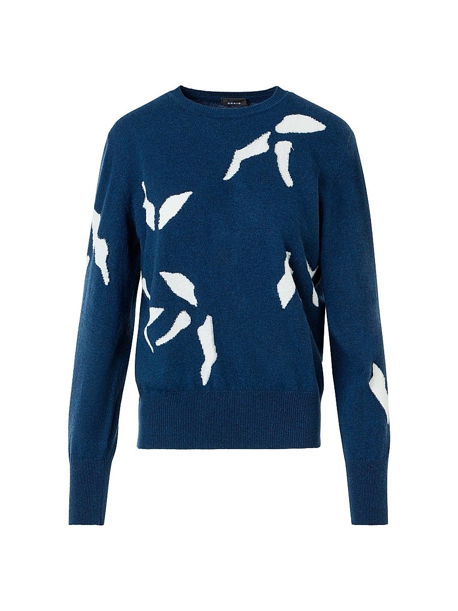 Women's Abstract Cashmere-Blend Sweater - Denim Ecru - Size 16