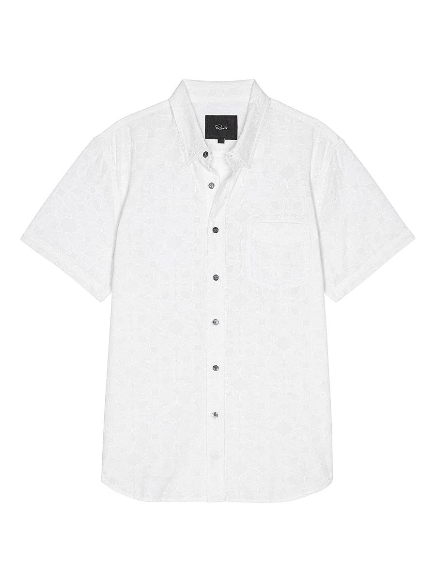 Men's Hale Embroidered Cotton Shirt - Whirling Daisy White - Size Large