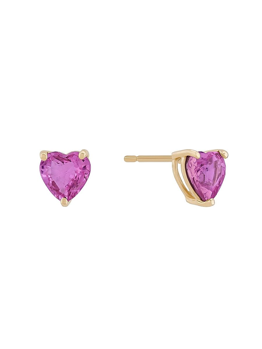 Women's 14K Yellow Gold & Pink Sapphire Heart Stud Earrings - Yellow Gold