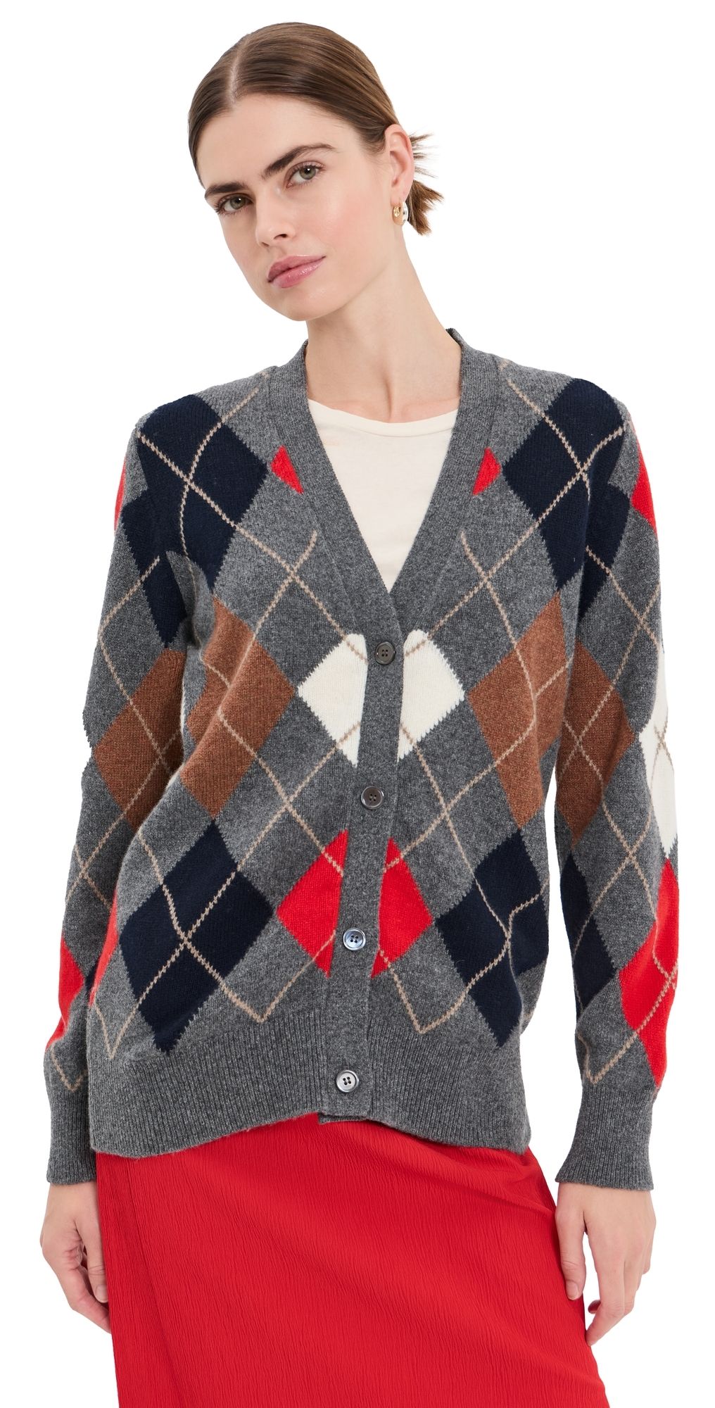 &Daughter The Ava Argyle Cardigan Derby Grey w/ White Poppy/Haze XL
