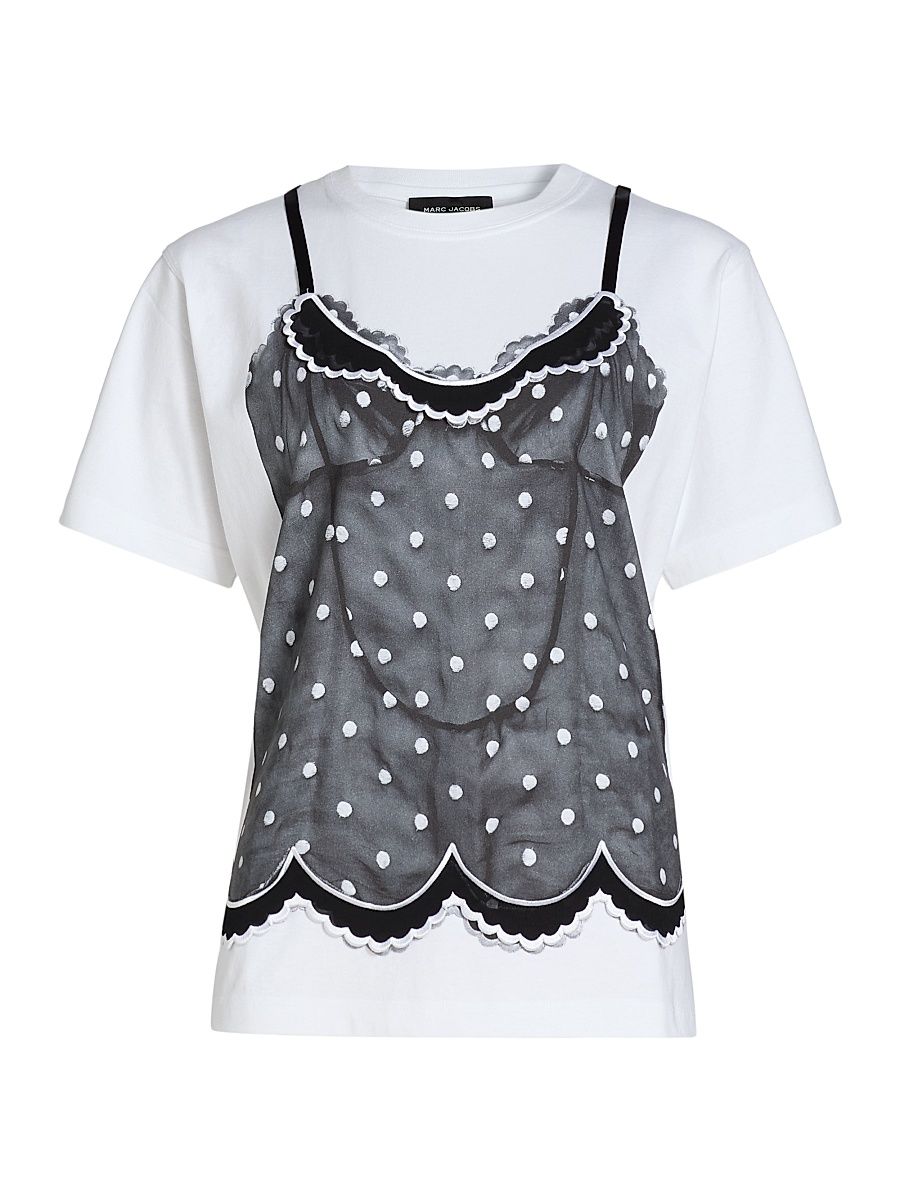 Women's Trompe L'oeil Cami T-Shirt - White Multi - Size XS