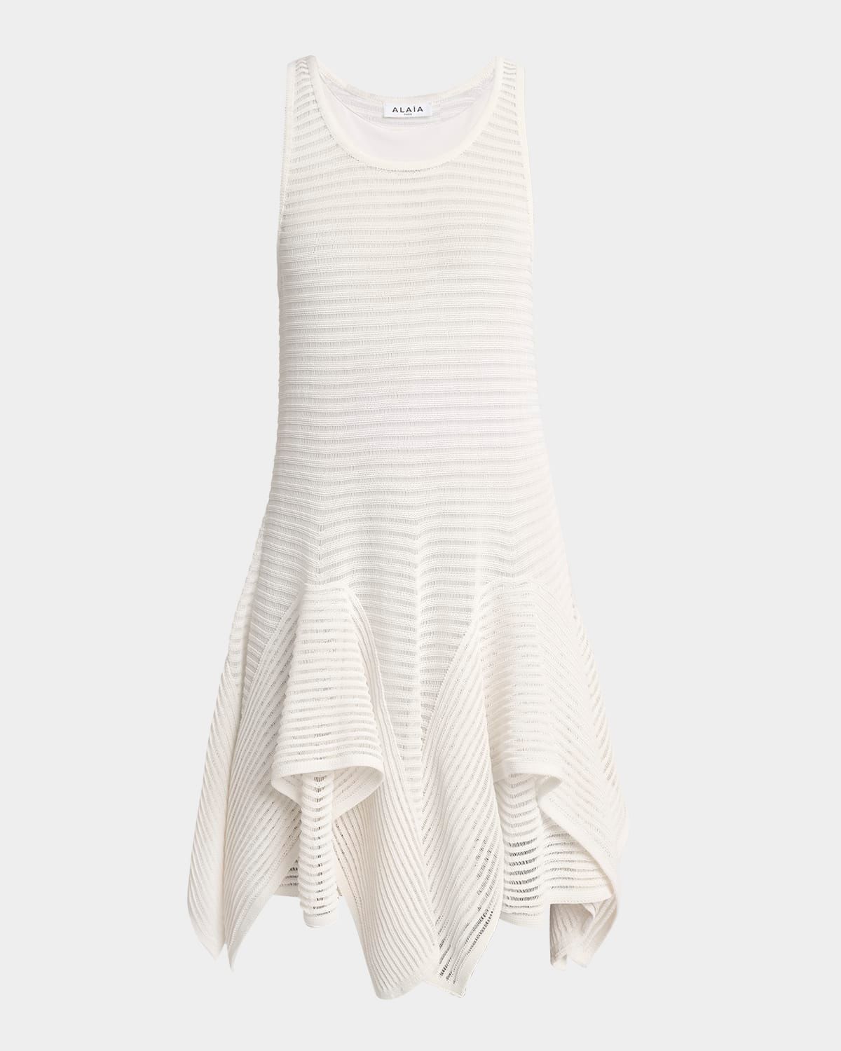 Ladder Knit Sleeveless Ruffle-Slits Midi Dress