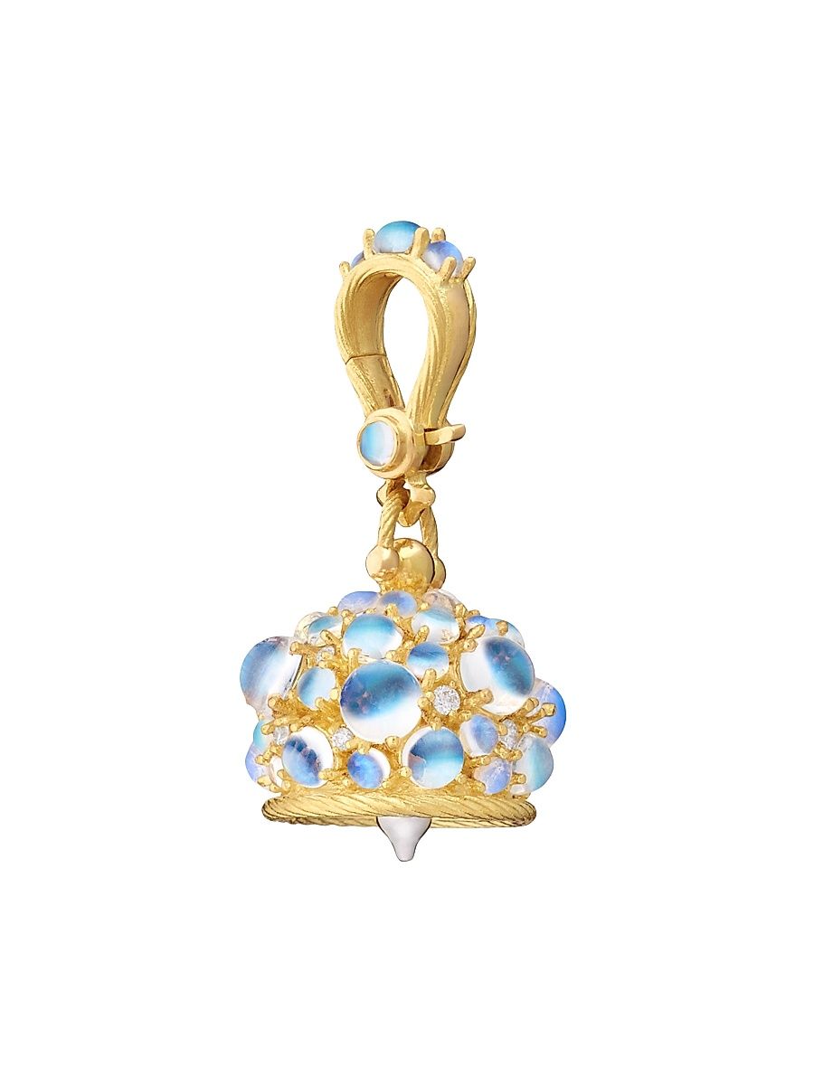 Women's Meditation Bells 18K Yellow Gold, Blue Moonstone & 0.19 TCW Diamond Pendant - Yellow Gold