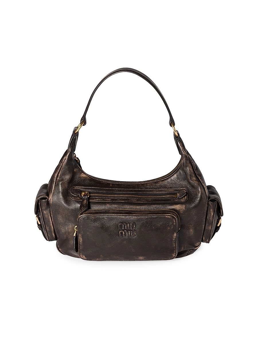 Women's Pocket Nappa Leather Shoulder Bag - Brown