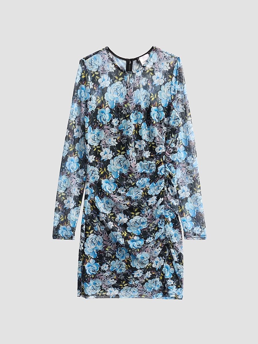 Women's Agnese Floral Mesh Mini Dress - Peony Palette Black - Size XL