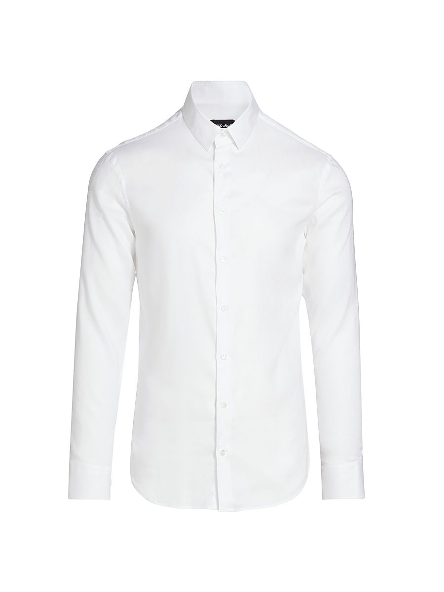 Men's Solid Front-Button Shirt - White - Size 17