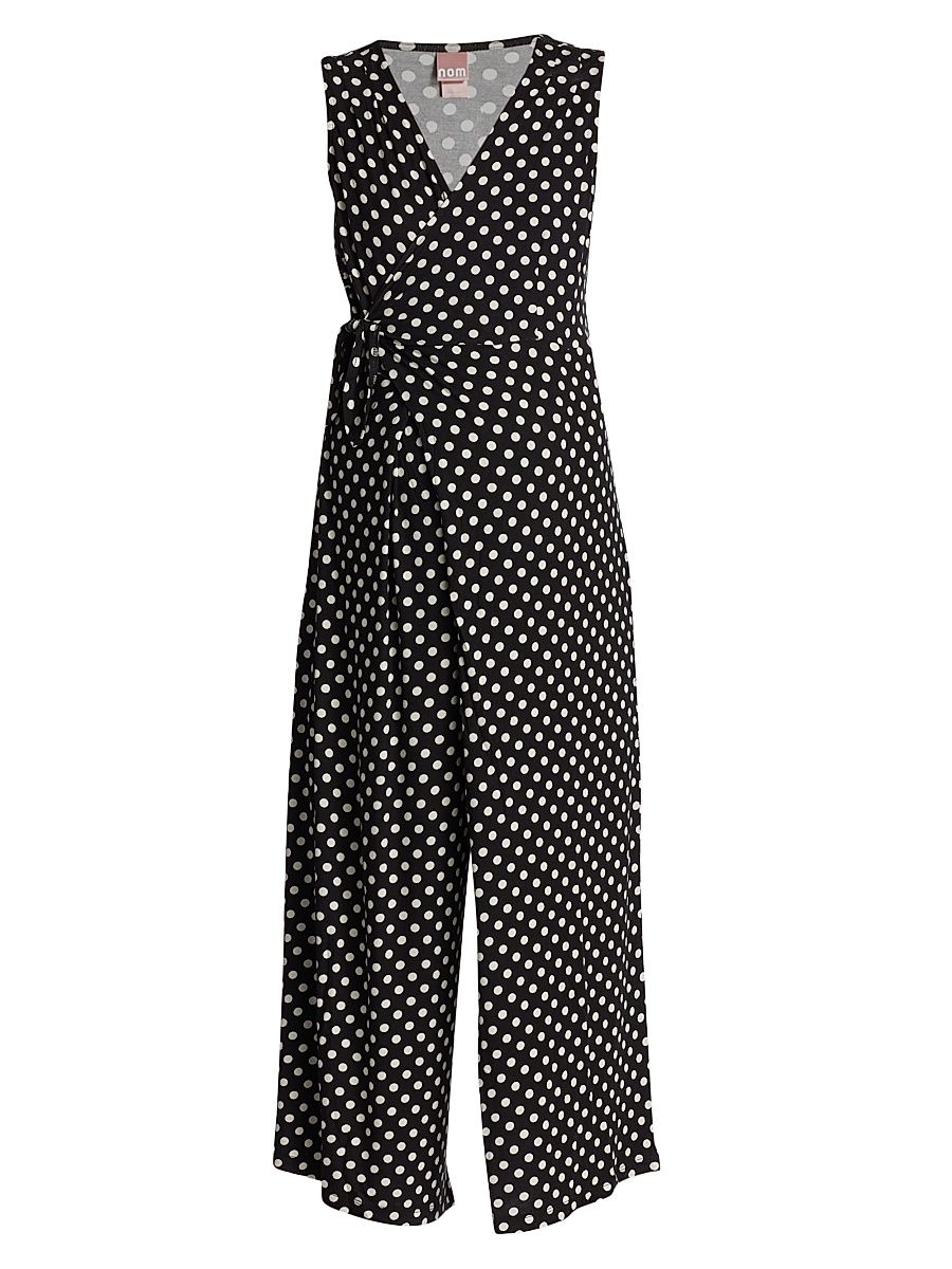 Women's Francesca Wrap-Front Jumpsuit - Black With White Dot - Size XS