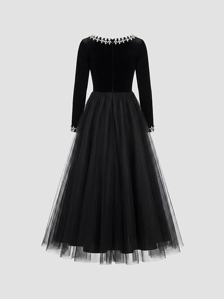 Little Girls & Girl's Embellished Jersey & Tulle Long-Sleeve Dress - Black - Size 4